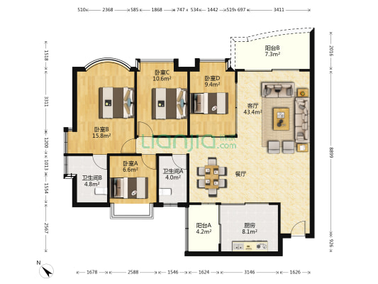 叠翠台 4室1厅2卫 147平方