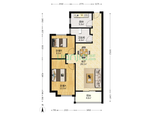 阳光城新界 2室1厅1卫 80平方