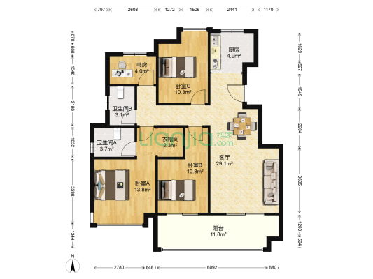 学院里 4室1厅2卫 119平方