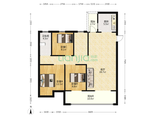 天盟·阅江山 3室1厅1卫 184平方