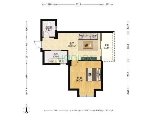 福尚名居 1室1厅1卫 61平方