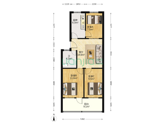 惠和家园 3室1厅1卫 74平方