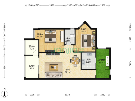 新和香城学府 2室1厅1卫 86平方