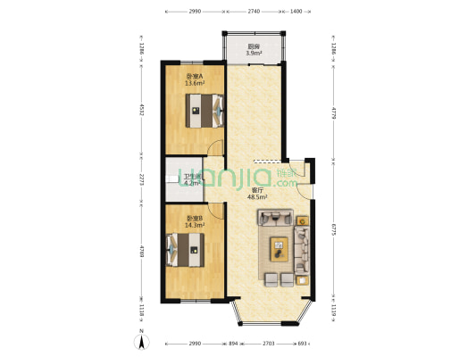 凤祥新城 2室1厅1卫 104平方