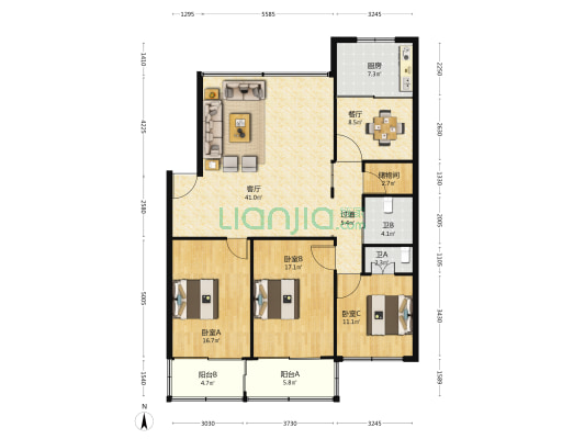 华丰园 3室2厅2卫 143平方