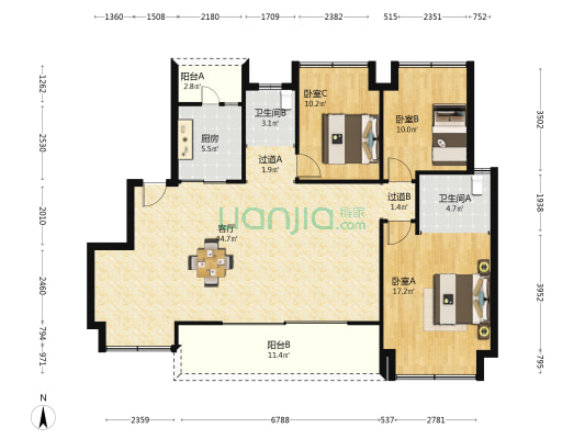 西江月府 3室1厅2卫 126平方
