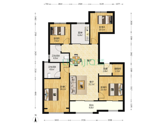 普罗理想国西7苑 4室1厅2卫 142平方