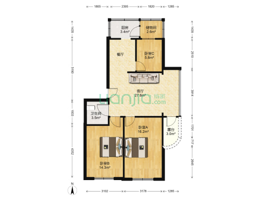 天富家园南区 3室1厅1卫 101平方