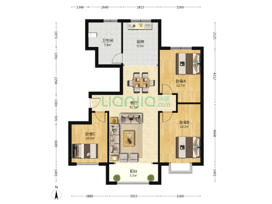 金都家园(昌乐) 3室1厅1卫 128平方