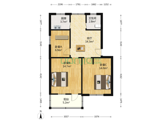 拾排里126号 3室1厅1卫 72平方