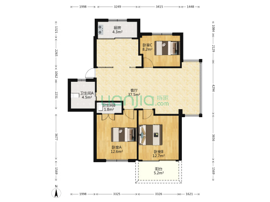 福州日用杂品公司单位宿舍 3室1厅2卫 101平方