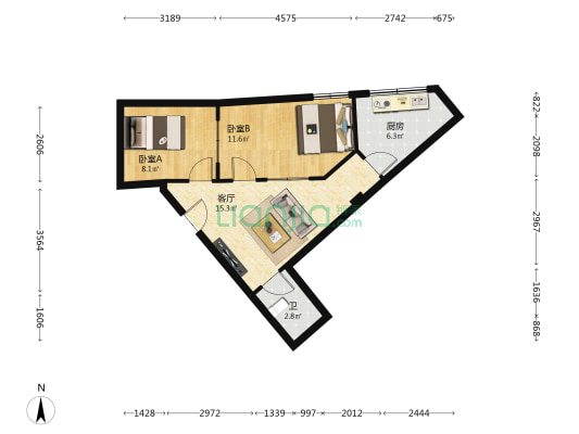 兰州市检察院雁滩住宅小区 2室1厅1卫 62平方