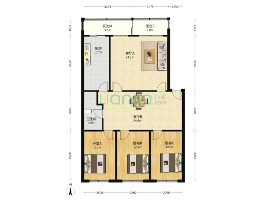 湖东小区 3室2厅1卫 140平方