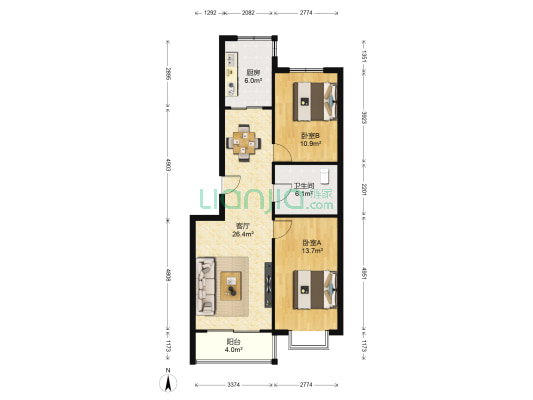 中鹏温馨花园 2室1厅1卫 92平方
