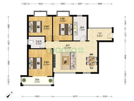 蜀镇锦云阁 3室1厅1卫 107平方