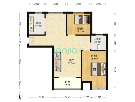水岸佳苑A区 2室1厅1卫 92平方
