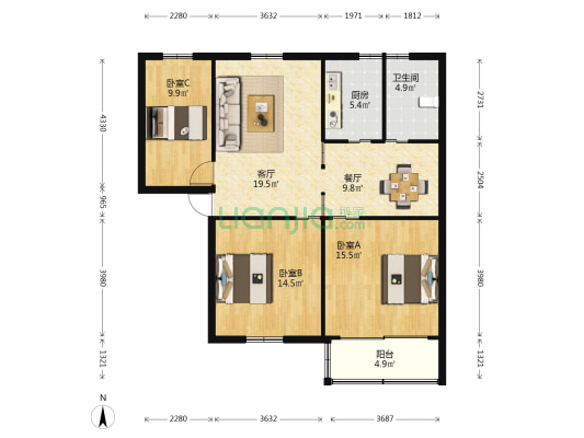 振兴东路54号 3室2厅1卫 98平方
