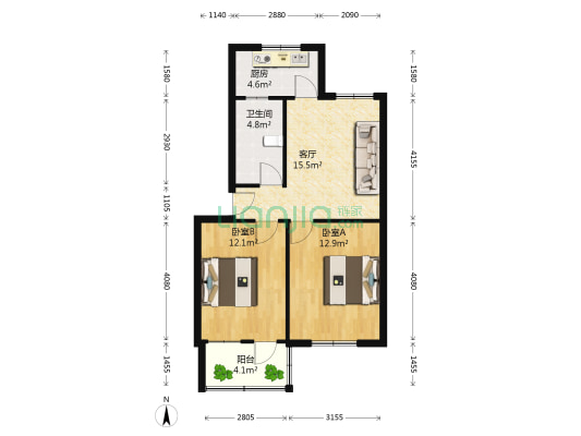 农翔社区银柳坊 2室1厅1卫 62平方