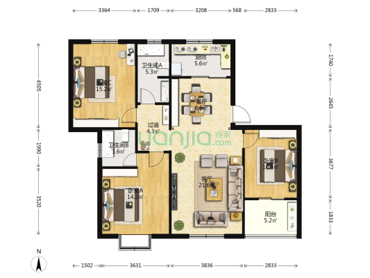 和谐贰号院 3室2厅2卫 139平方