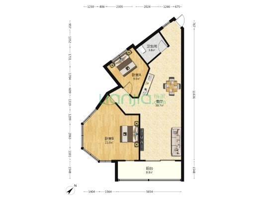 阳光棕榈湾 2室1厅1卫 133平方