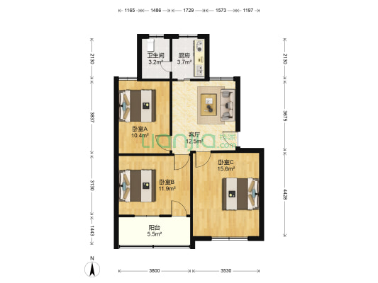 药厂宿舍 3室1厅1卫 76平方