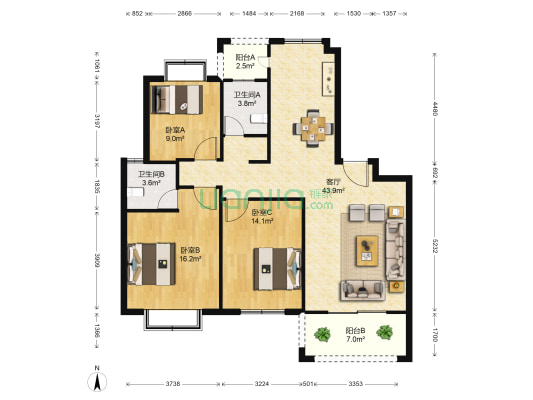 心泊紫竹苑 3室1厅2卫 126平方