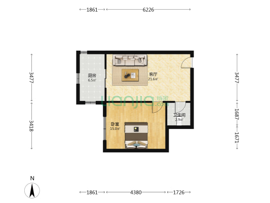 福陵社区 1室1厅1卫 54平方