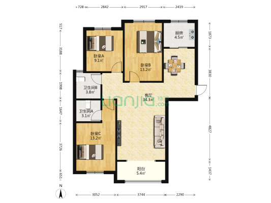 新世达·上和郡 3室1厅2卫 120平方