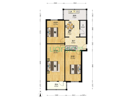 泰安市外办旅游局宿舍 3室2厅1卫 87平方