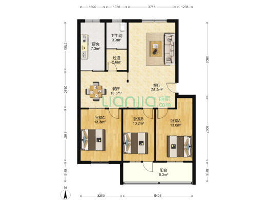华丽世家 3室2厅1卫 114平方
