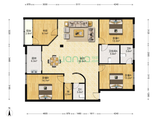 虹桥北路 4室1厅3卫 148平方