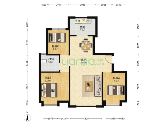 益文佳苑 3室1厅1卫 107平方