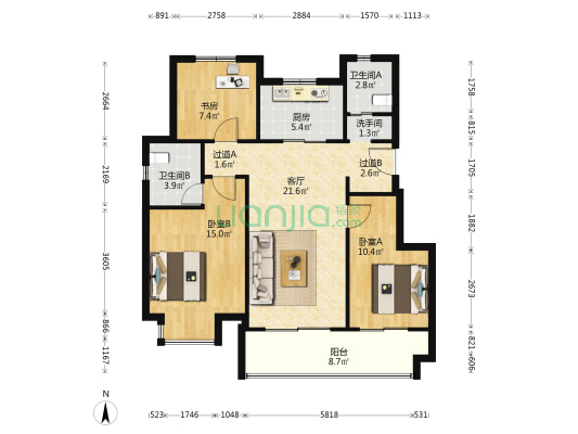 恒大华府 3室1厅3卫 100平方