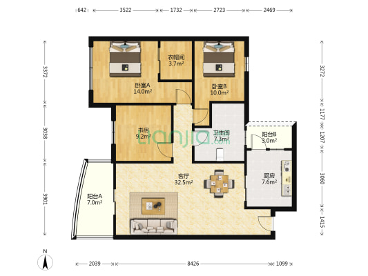 侨苑山庄 3室1厅1卫 118平方