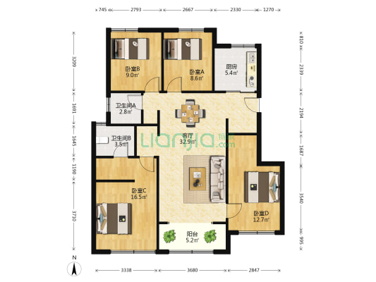 万科翡翠山语 4室1厅2卫 128平方