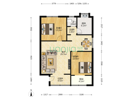 荷晏小区出租车公司宿舍 2室1厅1卫 85平方