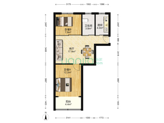 映山华庭 2室1厅1卫 64平方