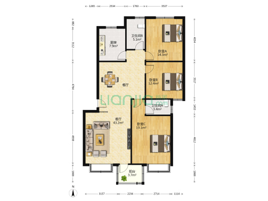 御景花园 3室1厅2卫 133平方