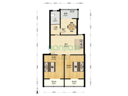 黄河路13号院 2室2厅1卫 8335平方