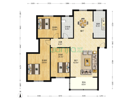 滨河花苑 3室1厅1卫 143平方