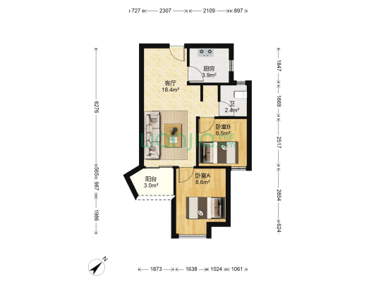 龙悦居四期 2室1厅1卫 64平方