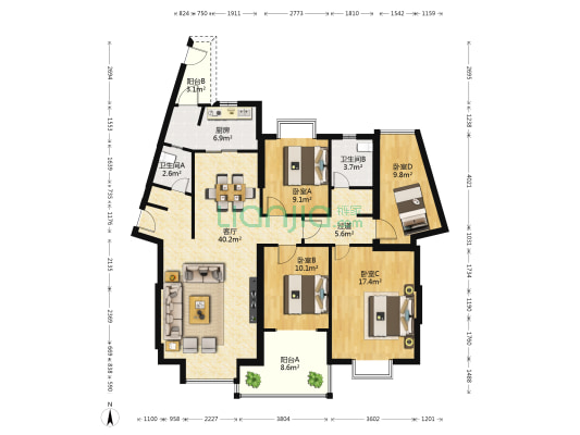 金博水岸 4室1厅2卫 157平方