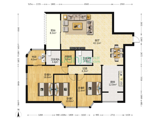 秀水丽苑 4室1厅2卫 143平方