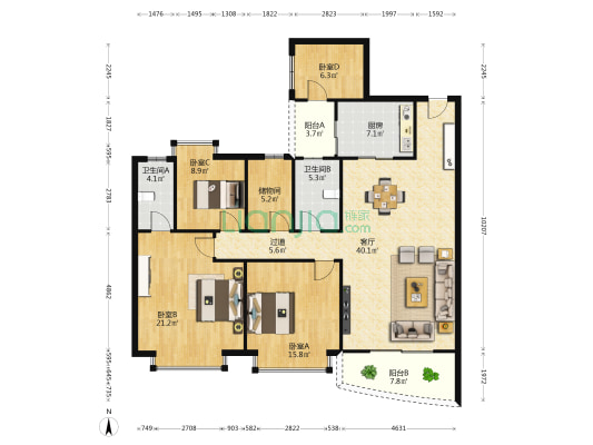 星汇康城 4室1厅2卫 161平方