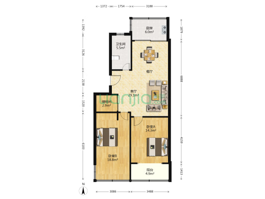 怡园新苑 2室1厅1卫 92平方