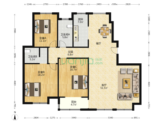 浦江水岸 3室1厅2卫 175平方