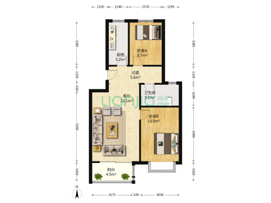 东于家河 2室1厅1卫 81平方