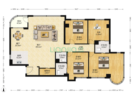 东方广场 4室2厅3卫 190平方