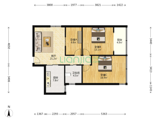新市公寓 3室1厅1卫 103平方