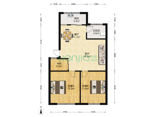 迪耳路72号 3室2厅1卫 80平方